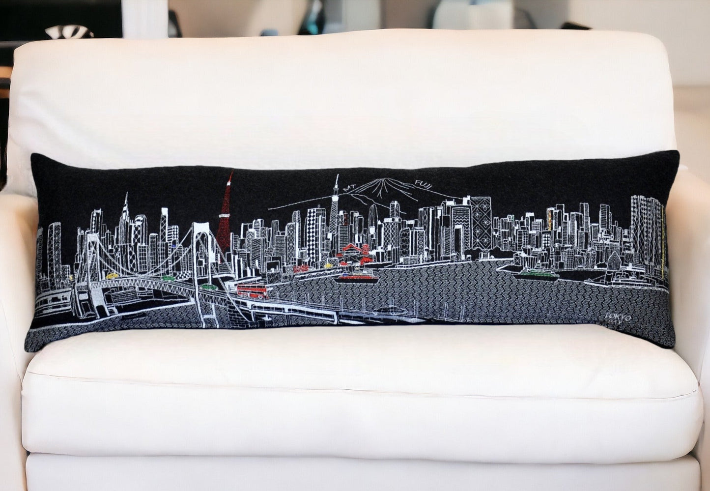 46" Black Tokyo Nighttime Skyline Lumbar Decorative Pillow FurniFindUSA