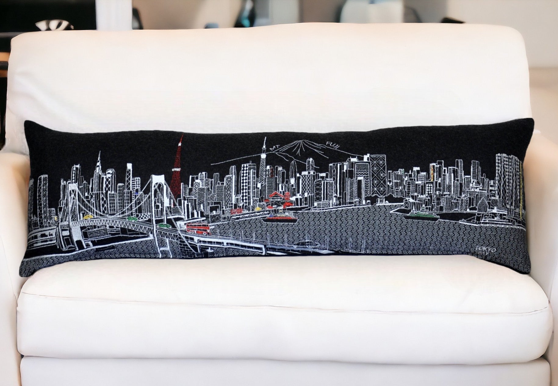 46" Black Tokyo Nighttime Skyline Lumbar Decorative Pillow FurniFindUSA