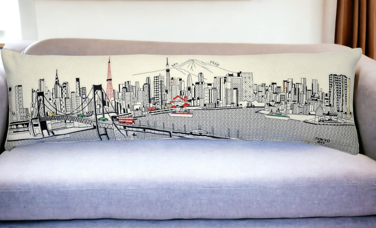 46" White Tokyo Daylight Skyline Lumbar Decorative Pillow FurniFindUSA