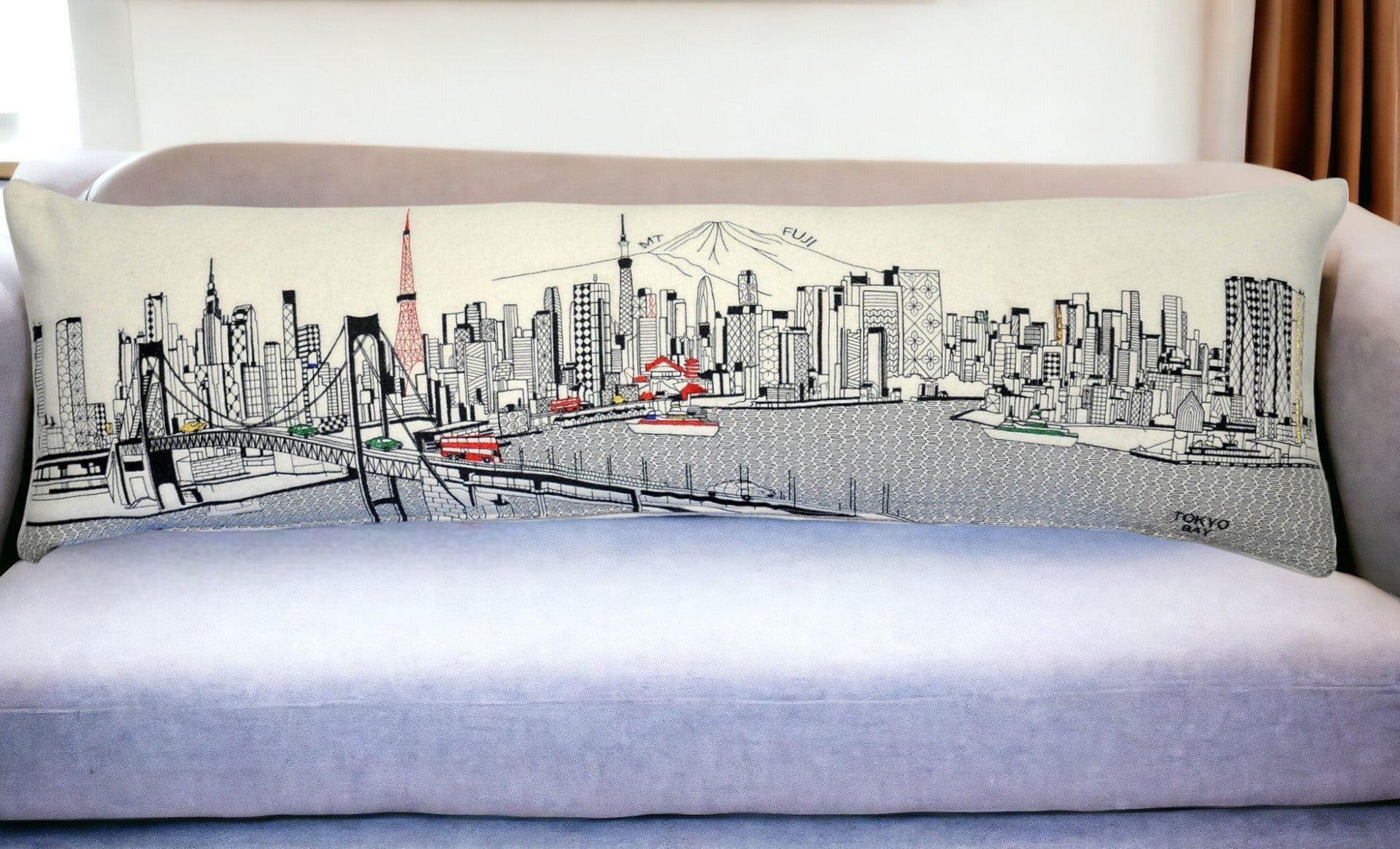 46" White Tokyo Daylight Skyline Lumbar Decorative Pillow FurniFindUSA