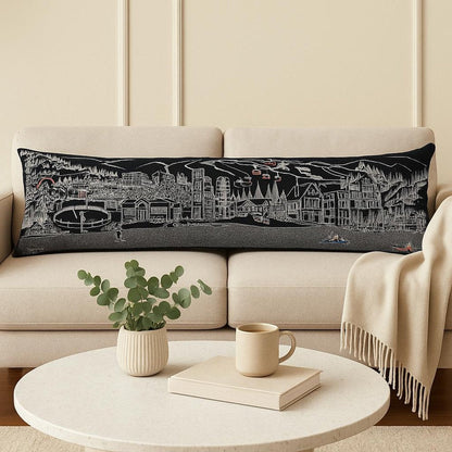 14" X 46" Dark Gray And White Vail Nighttime Skyline Lumbar Decorative Pillow HomeRoots