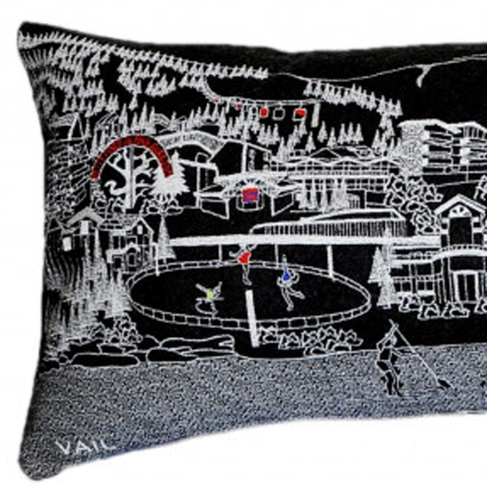 14" X 46" Dark Gray And White Vail Nighttime Skyline Lumbar Decorative Pillow — view 4