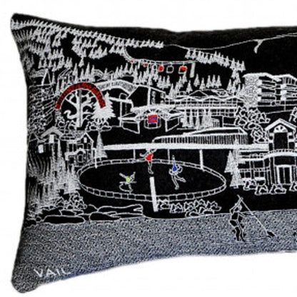 14" X 46" Dark Gray And White Vail Nighttime Skyline Lumbar Decorative Pillow HomeRoots