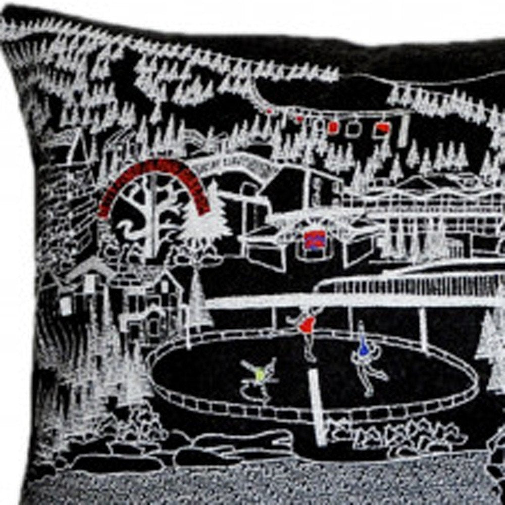 14" X 46" Dark Gray And White Vail Nighttime Skyline Lumbar Decorative Pillow — view 3