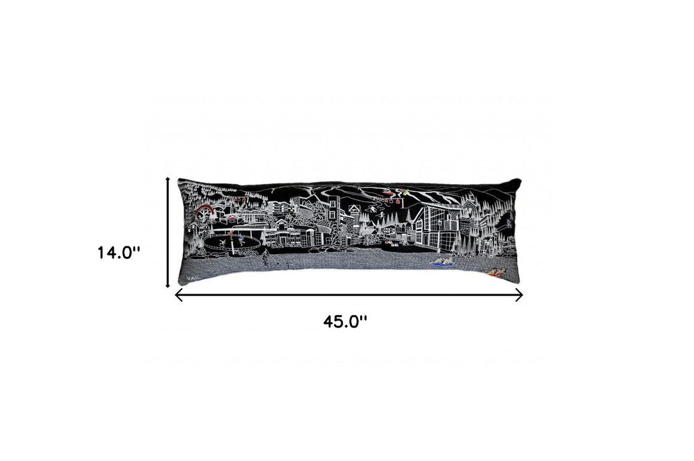 14" X 46" Dark Gray And White Vail Nighttime Skyline Lumbar Decorative Pillow — view 5