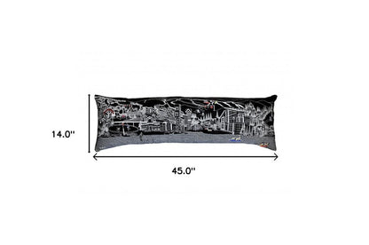 14" X 46" Dark Gray And White Vail Nighttime Skyline Lumbar Decorative Pillow HomeRoots
