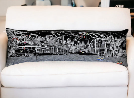 46" Black Vail Nighttime Skyline Lumbar Decorative Pillow FurniFindUSA