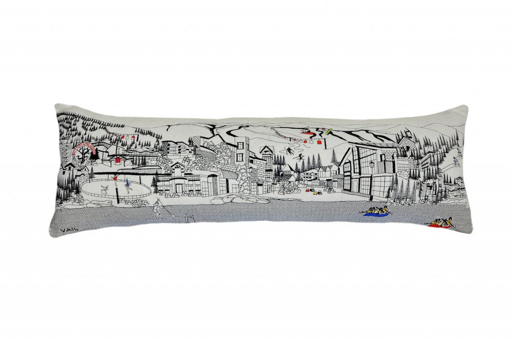 14" X 46" Dark Gray And White Vail Nighttime Skyline Lumbar Decorative Pillow — view 6