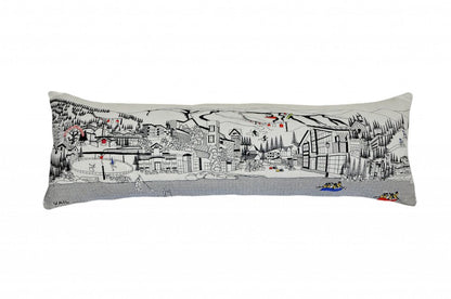 14" X 46" Dark Gray And White Vail Nighttime Skyline Lumbar Decorative Pillow HomeRoots