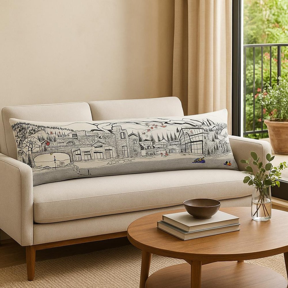 14" X 46" Dark Gray And White Vail Nighttime Skyline Lumbar Decorative Pillow HomeRoots