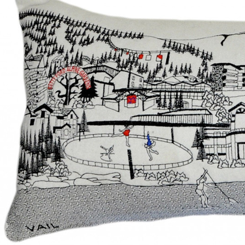 14" X 46" Dark Gray And White Vail Nighttime Skyline Lumbar Decorative Pillow HomeRoots
