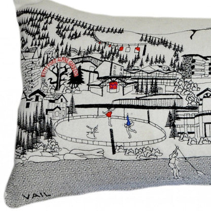 14" X 46" Dark Gray And White Vail Nighttime Skyline Lumbar Decorative Pillow HomeRoots