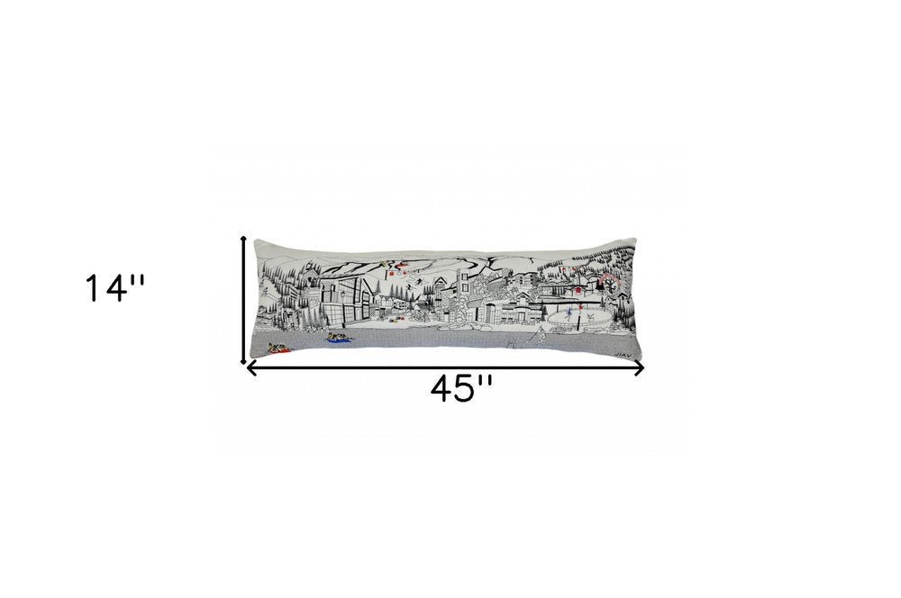 14" X 46" Dark Gray And White Vail Nighttime Skyline Lumbar Decorative Pillow — view 9