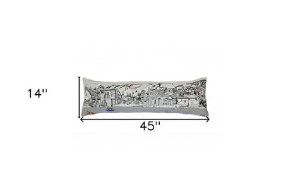 14" X 46" Dark Gray And White Vail Nighttime Skyline Lumbar Decorative Pillow HomeRoots
