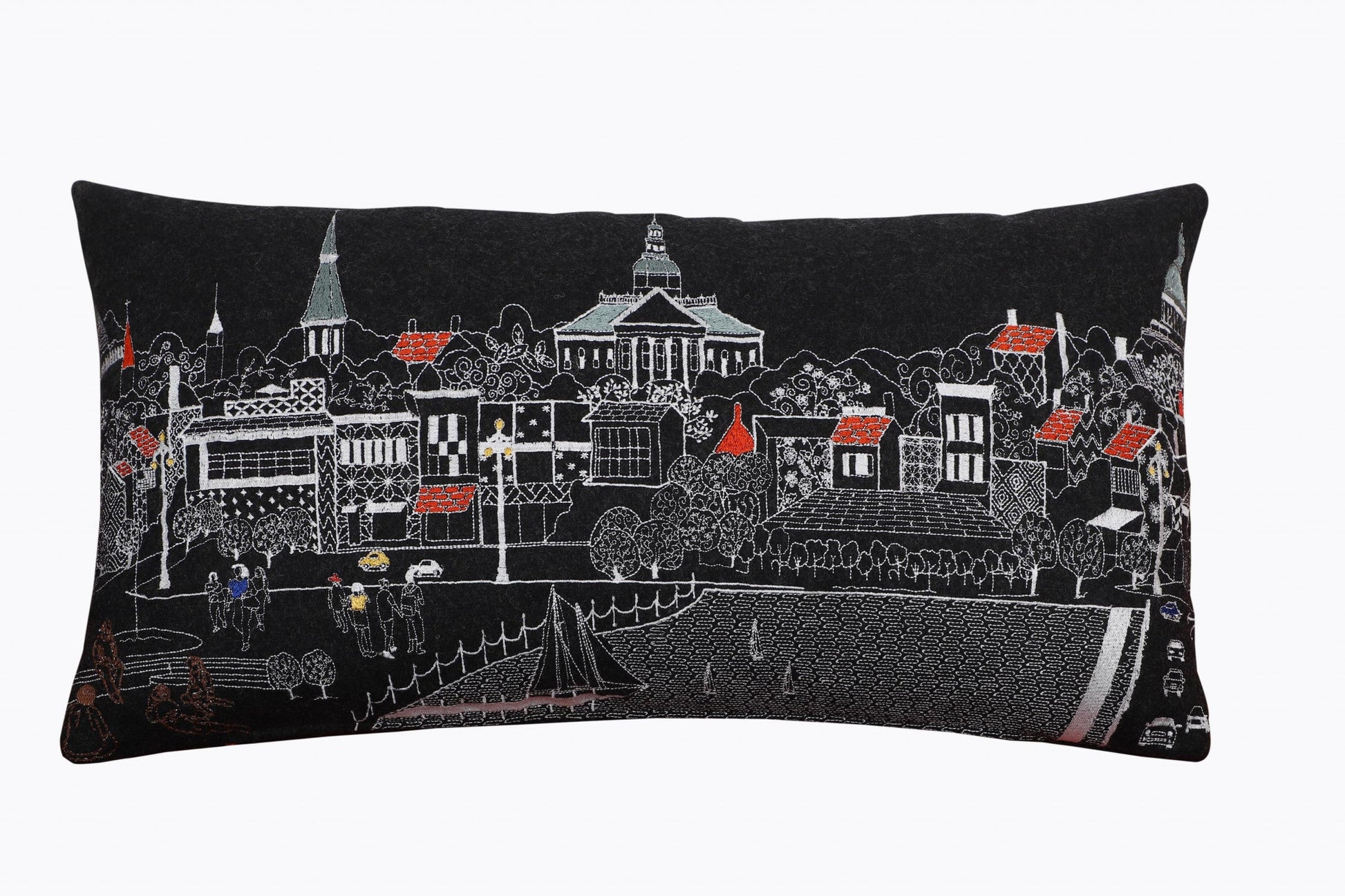 14" X 24" Black and White Wool Lumbar Throw Pillow FurniFindUSA