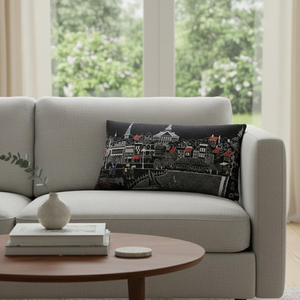 14" X 24" Dark Gray And White Annapolis Nighttime Skyline Lumbar Decorative Pillow HomeRoots