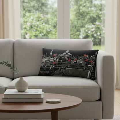 14" X 24" Dark Gray And White Annapolis Nighttime Skyline Lumbar Decorative Pillow HomeRoots