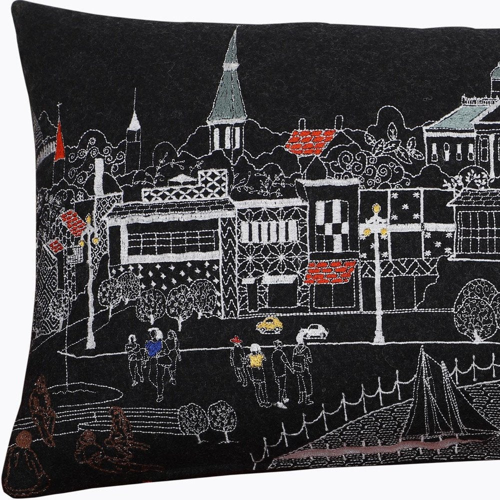 14" X 24" Dark Gray And White Annapolis Nighttime Skyline Lumbar Decorative Pillow — view 3