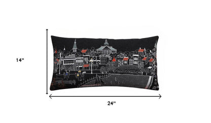 14" X 24" Dark Gray And White Annapolis Nighttime Skyline Lumbar Decorative Pillow HomeRoots