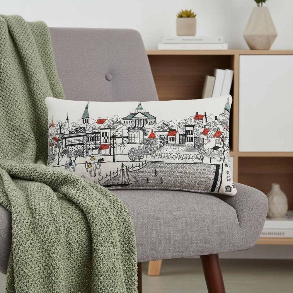 14" X 24" Dark Gray And White Annapolis Nighttime Skyline Lumbar Decorative Pillow HomeRoots