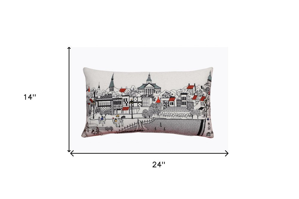 14" X 24" Dark Gray And White Annapolis Nighttime Skyline Lumbar Decorative Pillow — view 7