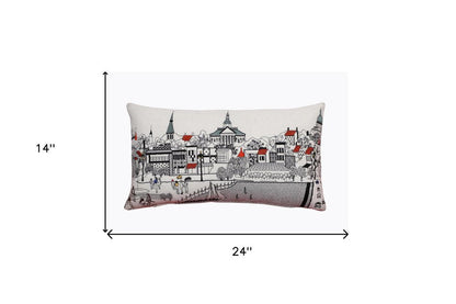 14" X 24" Dark Gray And White Annapolis Nighttime Skyline Lumbar Decorative Pillow HomeRoots