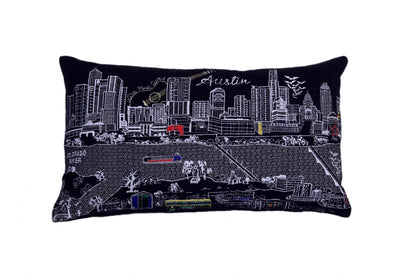 25" Black Atlanta Nighttime Skyline Lumbar Decorative Pillow FurniFindUSA