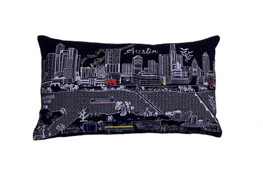 25" Black Atlanta Nighttime Skyline Lumbar Decorative Pillow FurniFindUSA