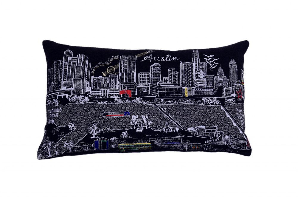 14" X 24" Dark Gray And White Austin Nighttime Skyline Lumbar Decorative Pillow — view 2