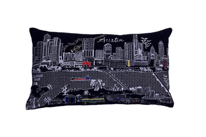 14" X 24" Dark Gray And White Austin Nighttime Skyline Lumbar Decorative Pillow HomeRoots