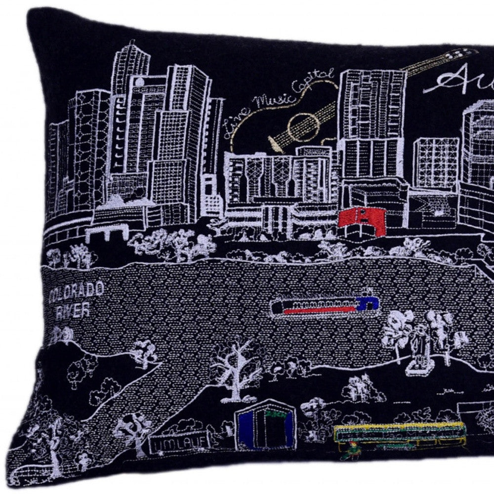 25" Black Atlanta Nighttime Skyline Lumbar Decorative Pillow FurniFindUSA