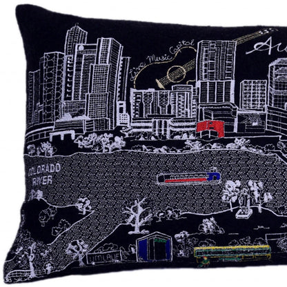 25" Black Atlanta Nighttime Skyline Lumbar Decorative Pillow FurniFindUSA