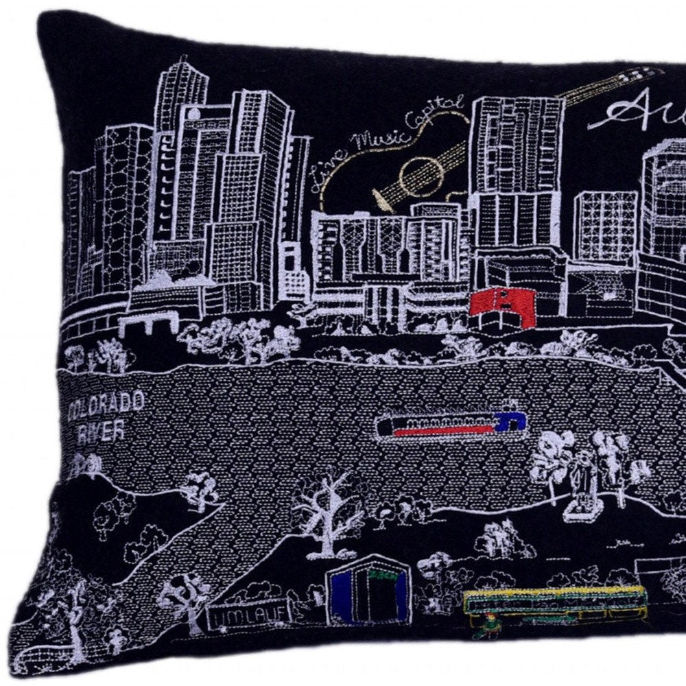 14" X 24" Dark Gray And White Austin Nighttime Skyline Lumbar Decorative Pillow HomeRoots