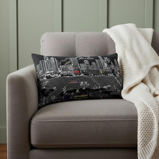 14" X 24" Dark Gray And White Austin Nighttime Skyline Lumbar Decorative Pillow
