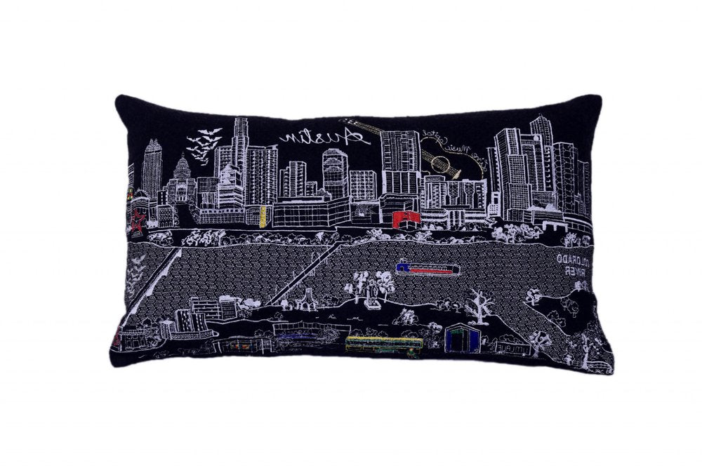 14" X 24" Dark Gray And White Austin Nighttime Skyline Lumbar Decorative Pillow — view 4