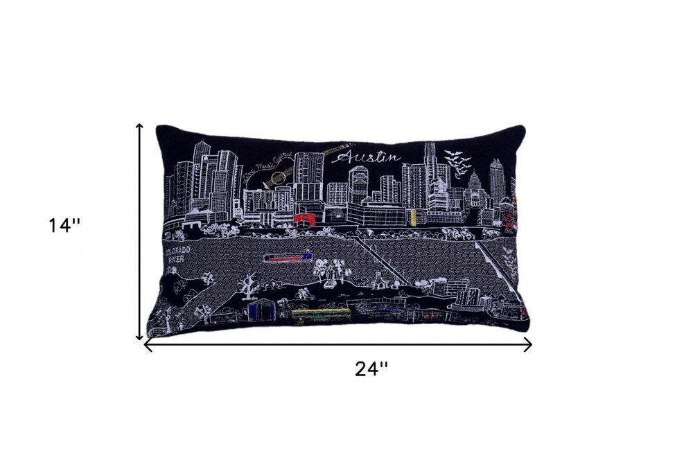 14" X 24" Dark Gray And White Austin Nighttime Skyline Lumbar Decorative Pillow — view 5