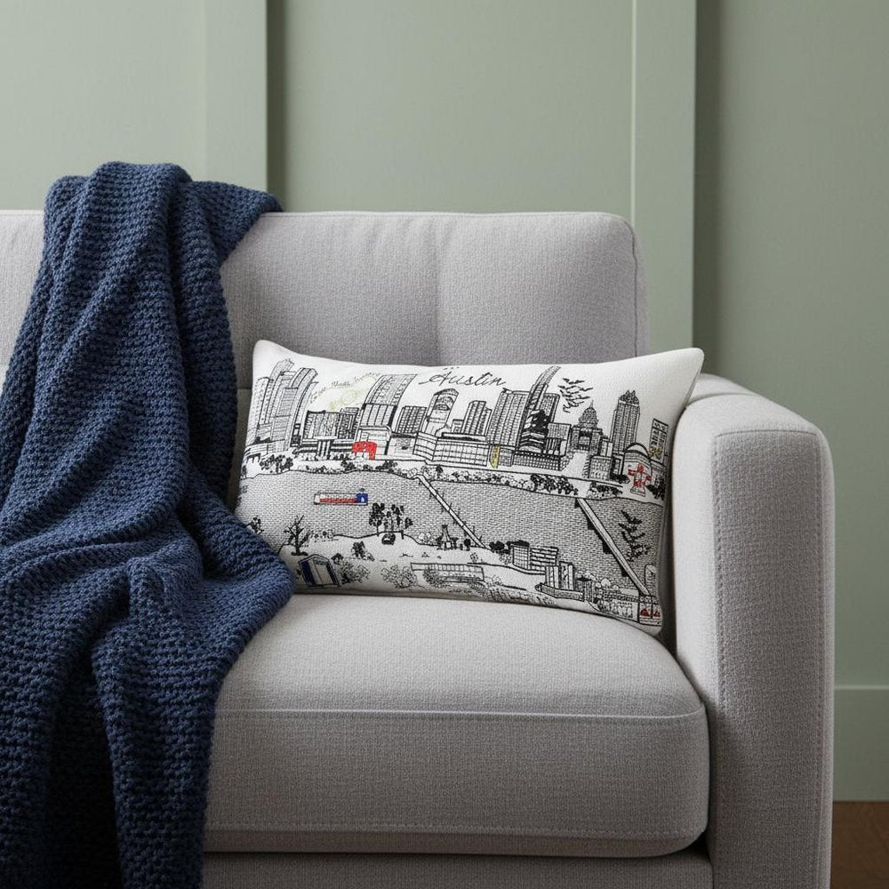 14" X 24" Dark Gray And White Austin Nighttime Skyline Lumbar Decorative Pillow HomeRoots