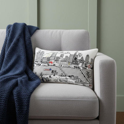 14" X 24" Dark Gray And White Austin Nighttime Skyline Lumbar Decorative Pillow HomeRoots