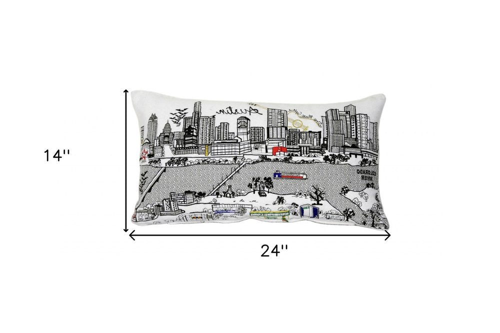 14" X 24" Dark Gray And White Austin Nighttime Skyline Lumbar Decorative Pillow — view 7