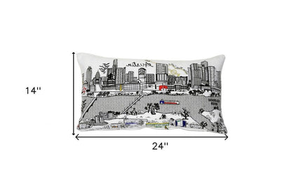 14" X 24" Dark Gray And White Austin Nighttime Skyline Lumbar Decorative Pillow HomeRoots