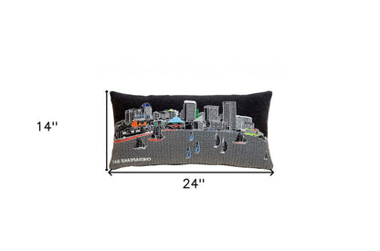14" X 24" Dark Gray And White Baltimore Nighttime Skyline Lumbar Decorative Pillow HomeRoots