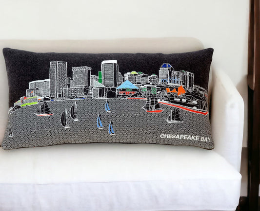 25" Black Austin Nighttime Skyline Lumbar Decorative Pillow FurniFindUSA