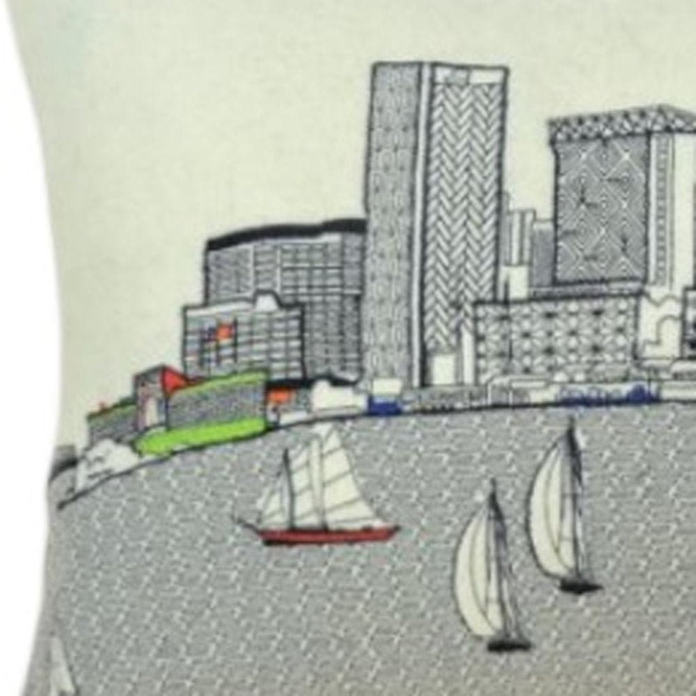14" X 24" Dark Gray And White Baltimore Nighttime Skyline Lumbar Decorative Pillow — view 6