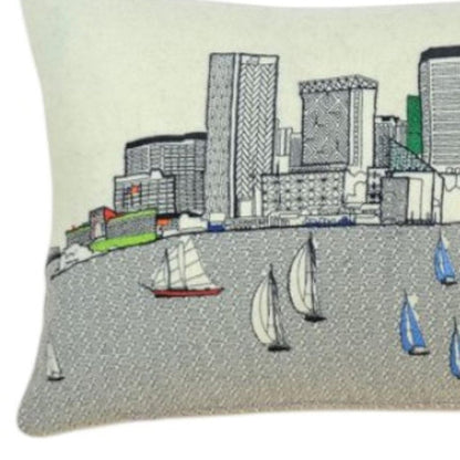 14" X 24" Dark Gray And White Baltimore Nighttime Skyline Lumbar Decorative Pillow HomeRoots