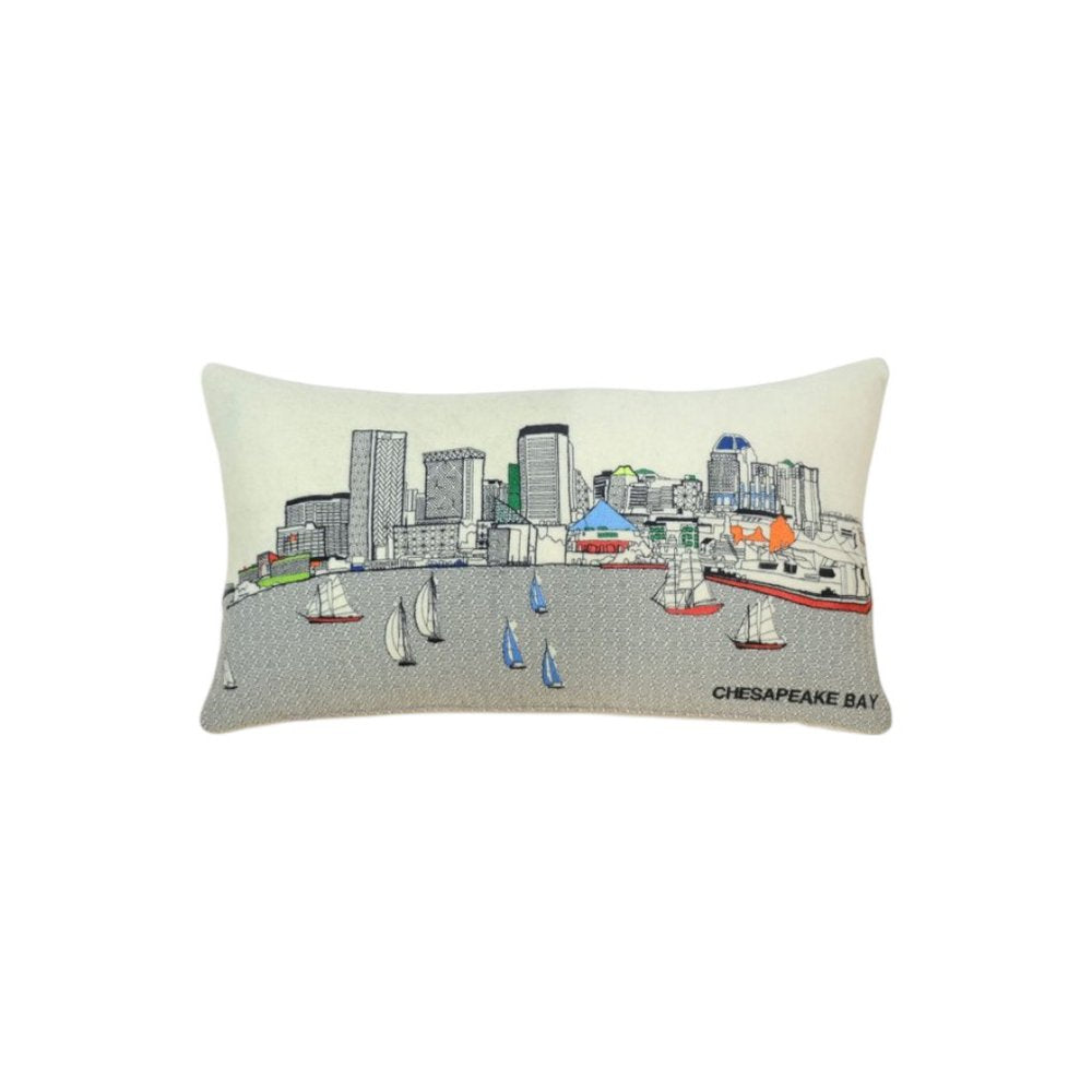 14" X 24" Dark Gray And White Baltimore Nighttime Skyline Lumbar Decorative Pillow HomeRoots