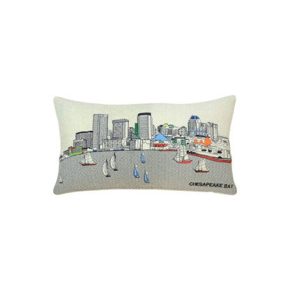 14" X 24" Dark Gray And White Baltimore Nighttime Skyline Lumbar Decorative Pillow HomeRoots