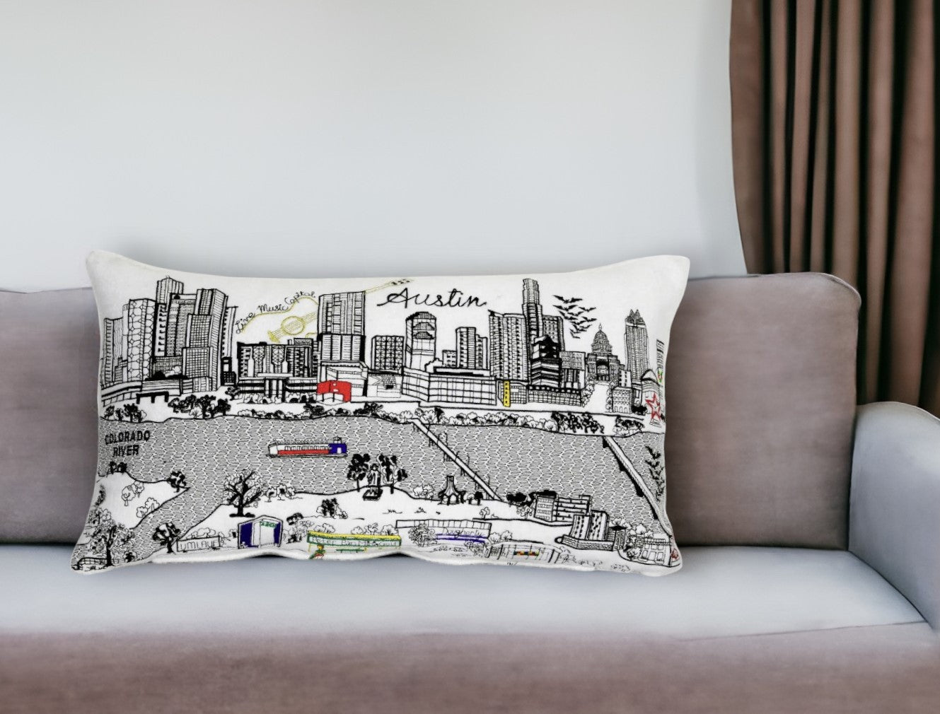 25" White Austin Daylight Skyline Lumbar Decorative Pillow FurniFindUSA