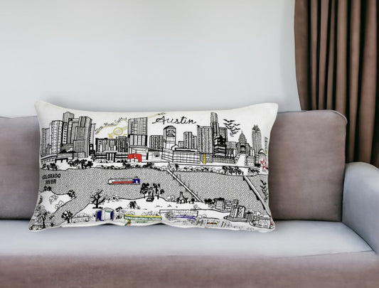 25" White Austin Daylight Skyline Lumbar Decorative Pillow FurniFindUSA