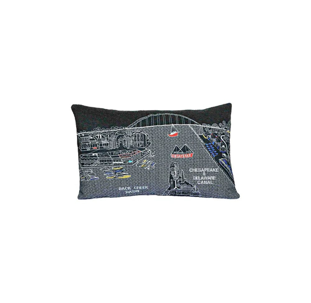 14" X 24" Dark Gray And White Chesapeake Nighttime Skyline Lumbar Decorative Pillow HomeRoots