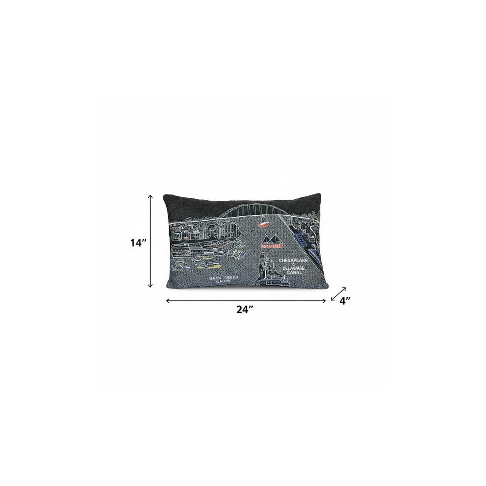14" X 24" Dark Gray And White Chesapeake Nighttime Skyline Lumbar Decorative Pillow — view 4
